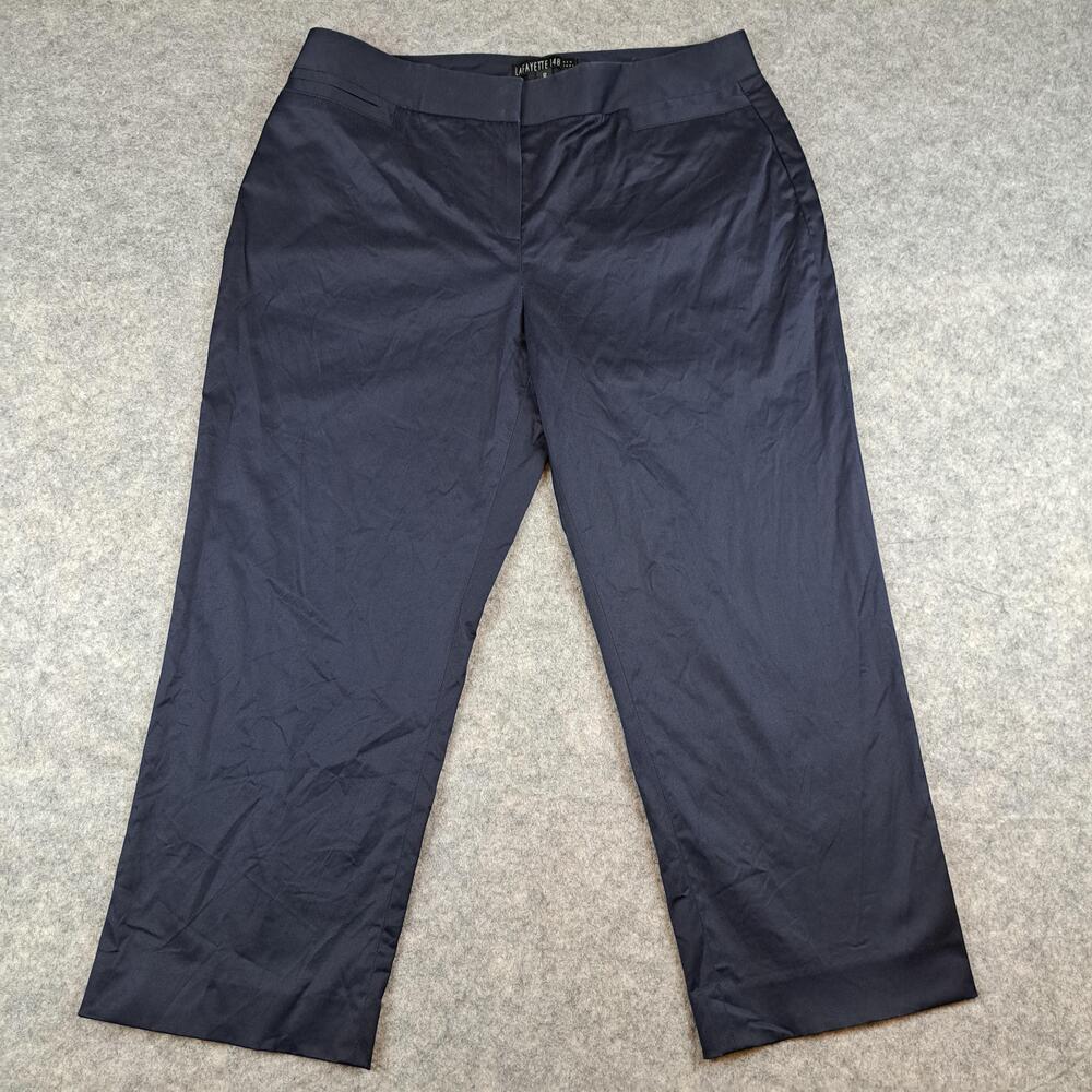 Lafayette 148 Pants Womens 12 Navy Blue Cotton Stretch Straight Leg Career Crop